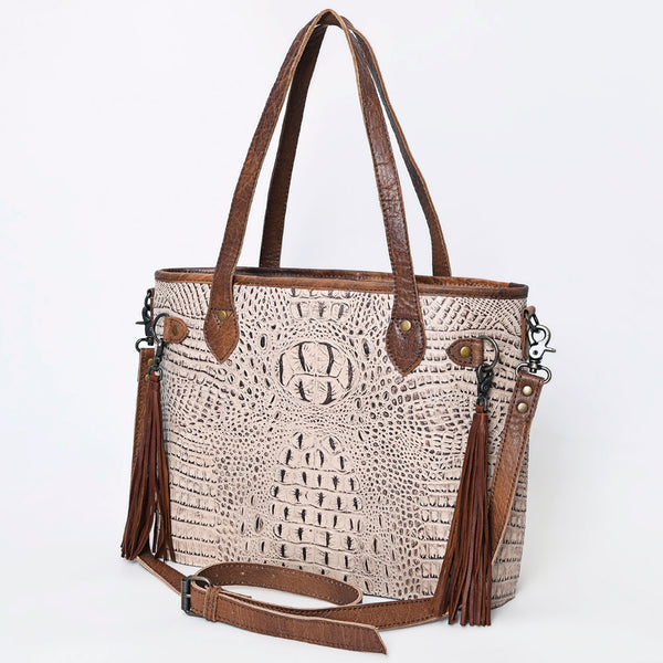 ADBG974 Alligator Embossed Genuine Leather Western Crossbody Tote with Tassels