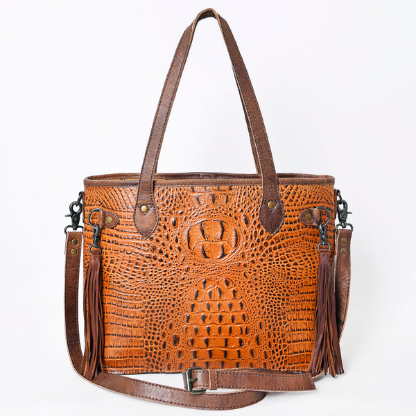 ADBG974 Alligator Embossed Genuine Leather Western Crossbody Tote with Tassels