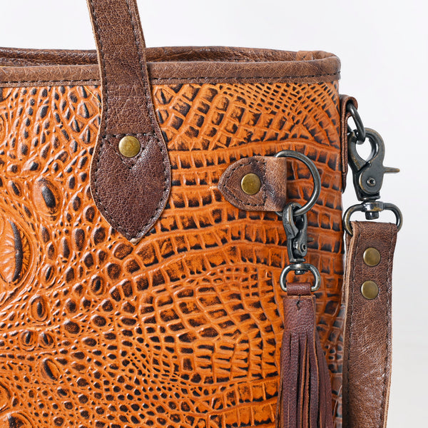 ADBG974 Alligator Embossed Genuine Leather Western Crossbody Tote with Tassels