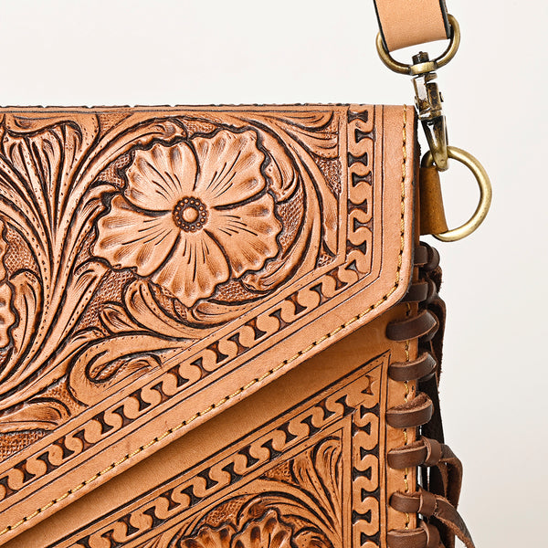 ADBGF105 American Darling Western Leather Envelope - Hand Tooled Floral Carved Purse with Fringes