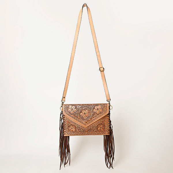 ADBGF105 American Darling Western Leather Envelope - Hand Tooled Floral Carved Purse with Fringes
