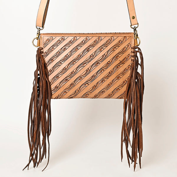 ADBGF105 American Darling Western Leather Envelope - Hand Tooled Floral Carved Purse with Fringes