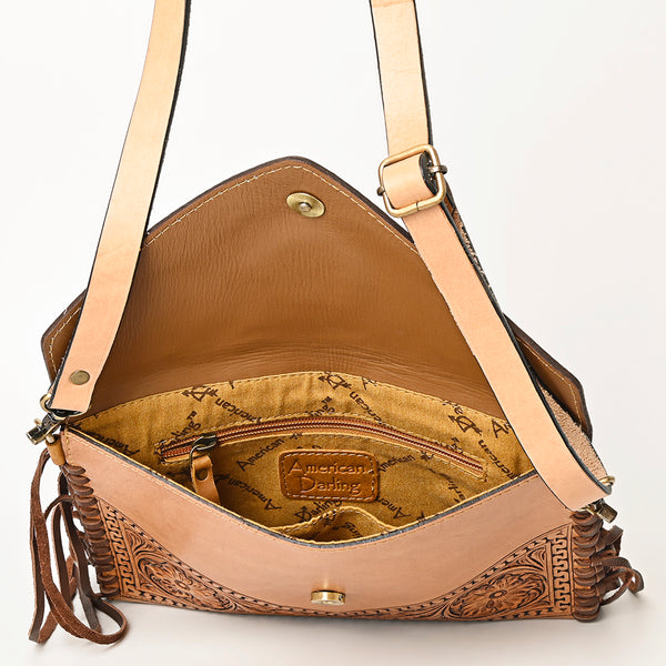 ADBGF105 American Darling Western Leather Envelope - Hand Tooled Floral Carved Purse with Fringes