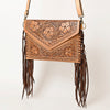 ADBGF105 American Darling Western Leather Envelope - Hand Tooled Floral Carved Purse with Fringes