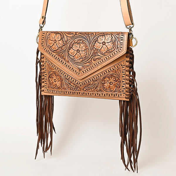 ADBGF105 American Darling Western Leather Envelope - Hand Tooled Floral Carved Purse with Fringes