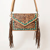 ADBGF105 American Darling Western Leather Envelope - Hand Tooled Floral Carved Purse with Fringes