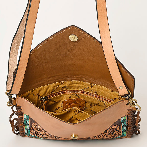 ADBGF105 American Darling Western Leather Envelope - Hand Tooled Floral Carved Purse with Fringes