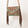 ADBGF105 American Darling Western Leather Envelope - Hand Tooled Floral Carved Purse with Fringes