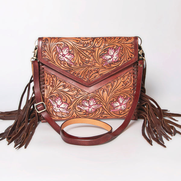 ADBGF105 American Darling Western Leather Envelope - Hand Tooled Floral Carved Purse with Fringes