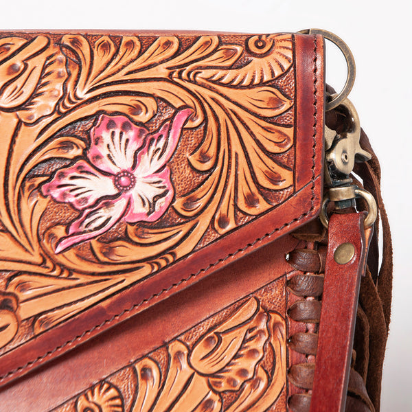 ADBGF105 American Darling Western Leather Envelope - Hand Tooled Floral Carved Purse with Fringes