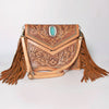 ADBGF105 American Darling Western Leather Envelope - Hand Tooled Floral Carved Purse with Fringes