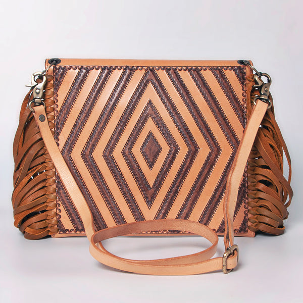 ADBGF105 American Darling Western Leather Envelope - Hand Tooled Floral Carved Purse with Fringes