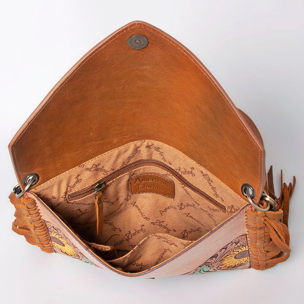 ADBGF105 American Darling Western Leather Envelope - Hand Tooled Floral Carved Purse with Fringes