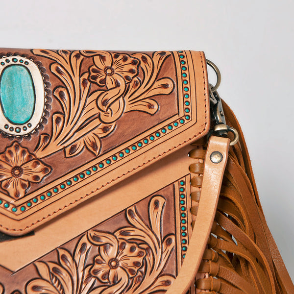 ADBGF105 American Darling Western Leather Envelope - Hand Tooled Floral Carved Purse with Fringes