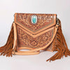 ADBGF105 American Darling Western Leather Envelope - Hand Tooled Floral Carved Purse with Fringes
