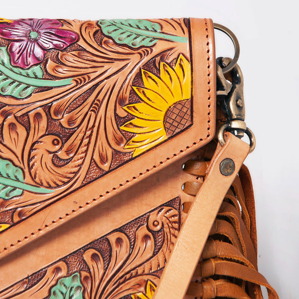 ADBGF105 American Darling Western Leather Envelope - Hand Tooled Floral Carved Purse with Fringes