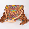 ADBGF105 American Darling Western Leather Envelope - Hand Tooled Floral Carved Purse with Fringes