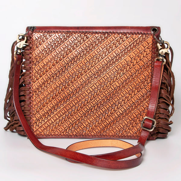 ADBGF105 American Darling Western Leather Envelope - Hand Tooled Floral Carved Purse with Fringes