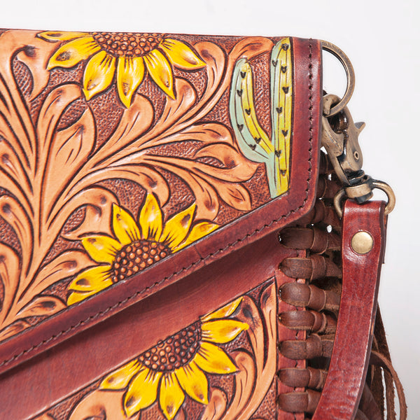 ADBGF105 American Darling Western Leather Envelope - Hand Tooled Floral Carved Purse with Fringes