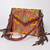 ADBGF105 American Darling Western Leather Envelope - Hand Tooled Floral Carved Purse with Fringes