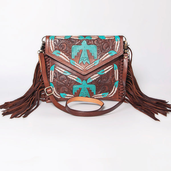 ADBGF105 American Darling Western Leather Envelope - Hand Tooled Floral Carved Purse with Fringes