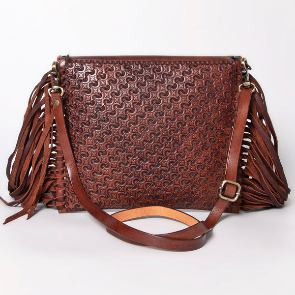 ADBGF105 American Darling Western Leather Envelope - Hand Tooled Floral Carved Purse with Fringes