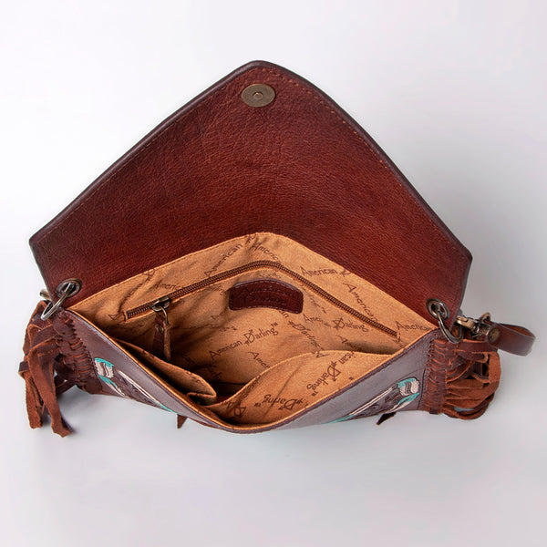 ADBGF105 American Darling Western Leather Envelope - Hand Tooled Floral Carved Purse with Fringes