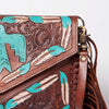 ADBGF105 American Darling Western Leather Envelope - Hand Tooled Floral Carved Purse with Fringes