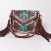 ADBGF105 American Darling Western Leather Envelope - Hand Tooled Floral Carved Purse with Fringes