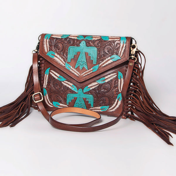 ADBGF105 American Darling Western Leather Envelope - Hand Tooled Floral Carved Purse with Fringes