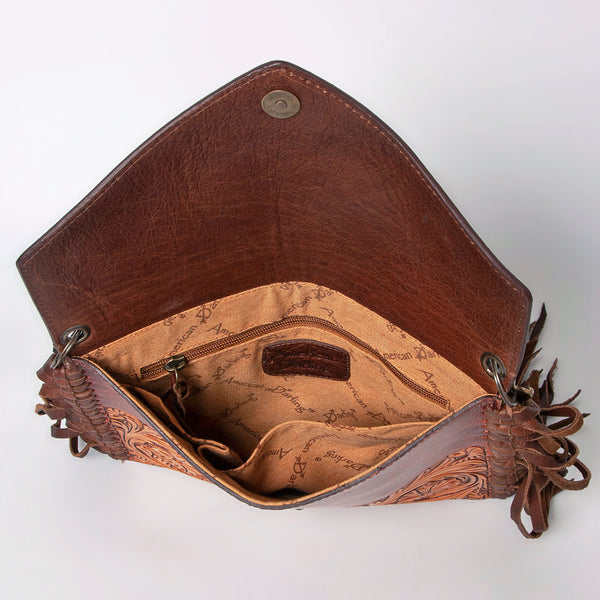 ADBGF105 American Darling Western Leather Envelope - Hand Tooled Floral Carved Purse with Fringes