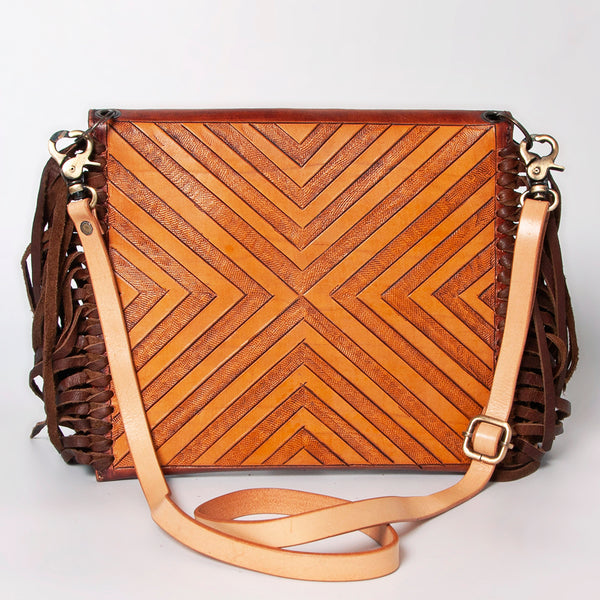 ADBGF105 American Darling Western Leather Envelope - Hand Tooled Floral Carved Purse with Fringes