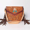 ADBGF105 American Darling Western Leather Envelope - Hand Tooled Floral Carved Purse with Fringes