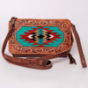 ADBG808 American Darling Hand Tooled Leather Cross body Bag with Woven Saddle Blanket