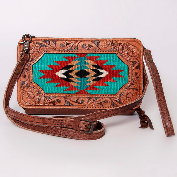 ADBG808 American Darling Hand Tooled Leather Cross body Bag with Woven Saddle Blanket