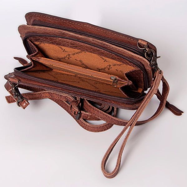 ADBG808 American Darling Hand Tooled Leather Cross body Bag with Woven Saddle Blanket