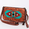 ADBG808 American Darling Hand Tooled Leather Cross body Bag with Woven Saddle Blanket