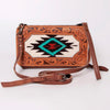 ADBG808 American Darling Hand Tooled Leather Cross body Bag with Woven Saddle Blanket
