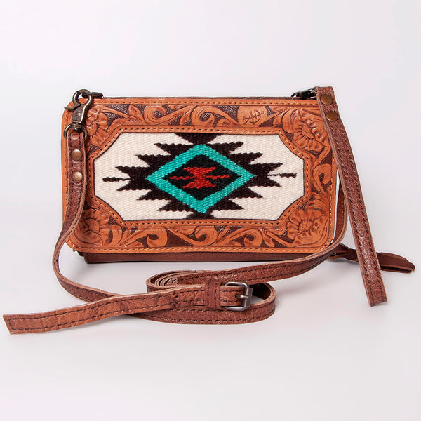 ADBG808 American Darling Hand Tooled Leather Cross body Bag with Woven Saddle Blanket