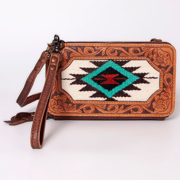 ADBG808 American Darling Hand Tooled Leather Cross body Bag with Woven Saddle Blanket