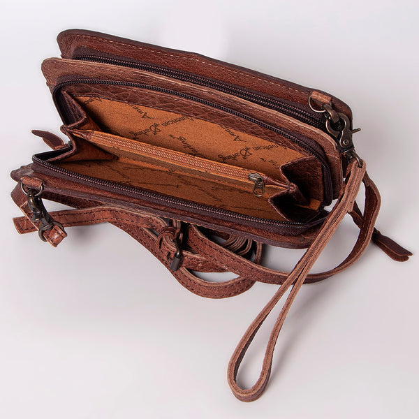 ADBG808 American Darling Hand Tooled Leather Cross body Bag with Woven Saddle Blanket