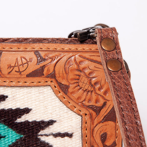 ADBG808 American Darling Hand Tooled Leather Cross body Bag with Woven Saddle Blanket
