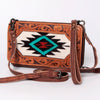 ADBG808 American Darling Hand Tooled Leather Cross body Bag with Woven Saddle Blanket