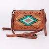 ADBG808 American Darling Hand Tooled Leather Cross body Bag with Woven Saddle Blanket