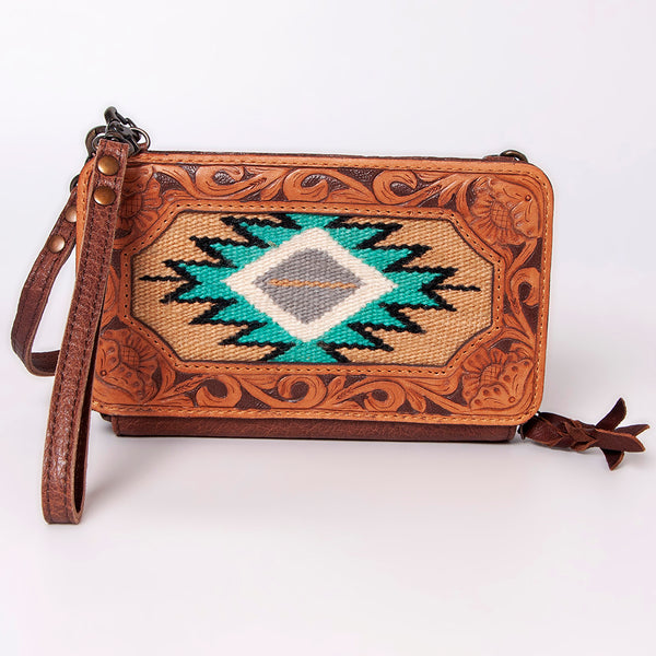 ADBG808 American Darling Hand Tooled Leather Cross body Bag with Woven Saddle Blanket