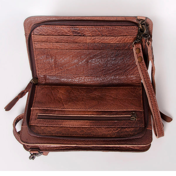 ADBG808 American Darling Hand Tooled Leather Cross body Bag with Woven Saddle Blanket
