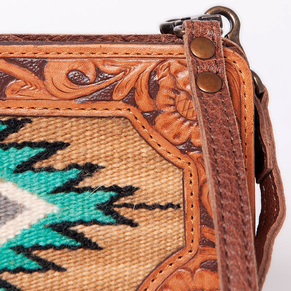 ADBG808 American Darling Hand Tooled Leather Cross body Bag with Woven Saddle Blanket