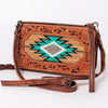 ADBG808 American Darling Hand Tooled Leather Cross body Bag with Woven Saddle Blanket