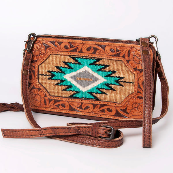 ADBG808 American Darling Hand Tooled Leather Cross body Bag with Woven Saddle Blanket