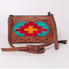 ADBG808 American Darling Hand Tooled Leather Cross body Bag with Woven Saddle Blanket
